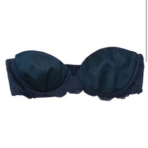 Natori #31426 Black Lace Trim Memory Foam Underwire Strapless Bra Size 34B